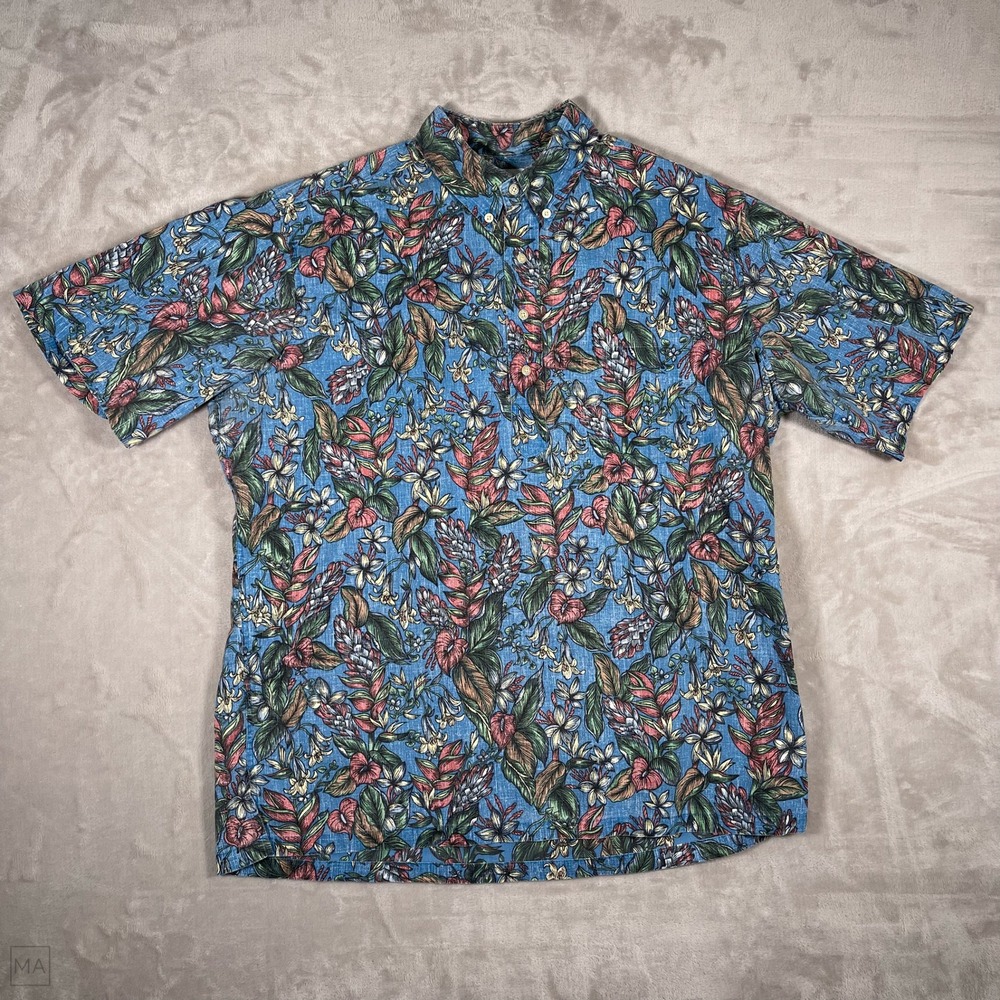 Reyn Spooner Men's Shirt Button Down Pullover Hawaiian Floral XL Blue/Green/Red